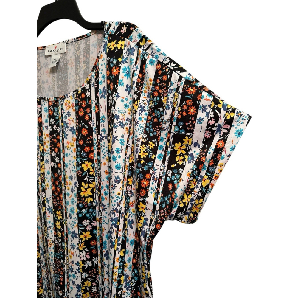 Larky Lark Floral Tunic Blouse Lace Hem Womens 1X Multicolor Short Sleeves - Picture 6 of 17